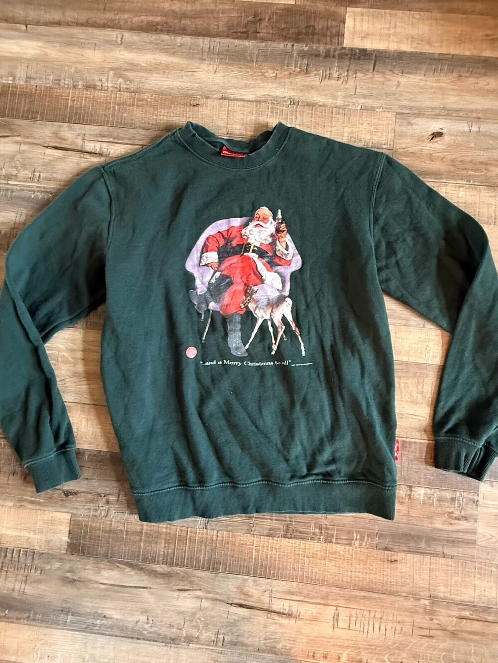 Coca Cola X Cotton On Sweater Crew Neck Santa Sz M Vintage Forrest Green